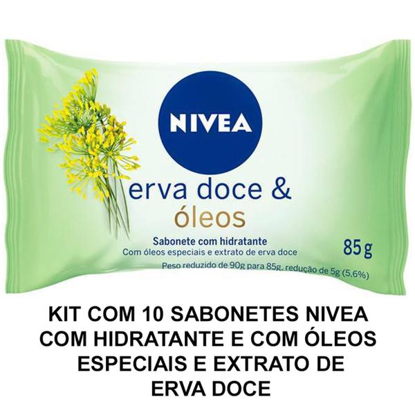 Sabonete Nivea com Hidratante Erva Doce 85g Kit com 10 Unidades