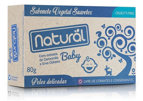 Sabonete Vegetal Natural e Vegano Baby com Extratos de Camomila e Erva Cidreira 80g - Contente Suavetex