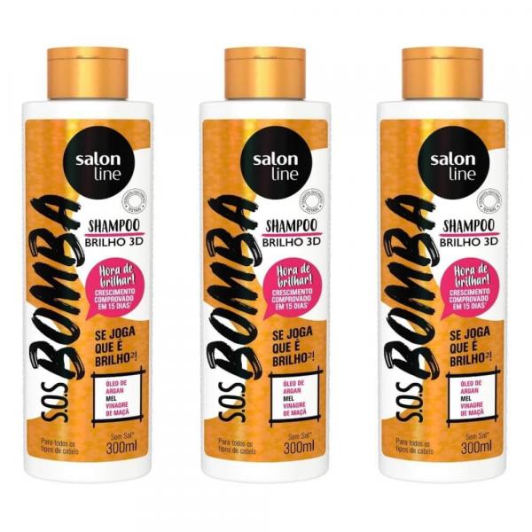 Salon Line Bomba de Brilho 3d Shampoo 300ml (Kit C/03)