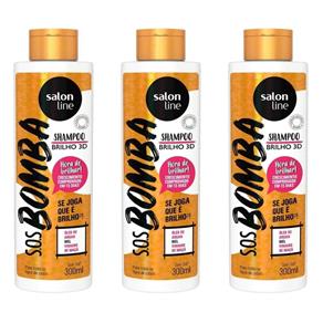 Salon Line Bomba de Brilho 3d Shampoo 300ml - Kit com 03