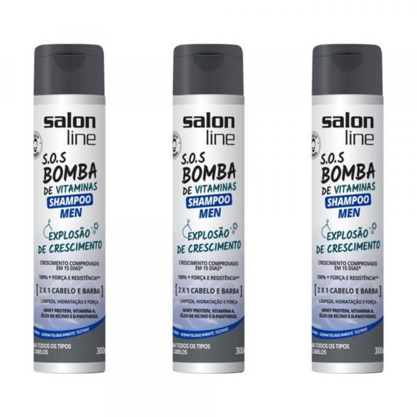 Salon Line Bomba Homem Shampoo 300ml (Kit C/03)
