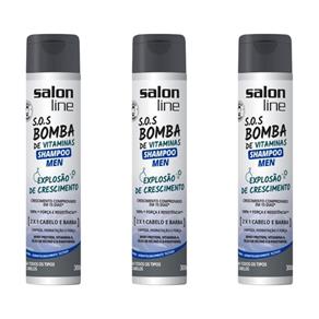 Salon Line Bomba Homem Shampoo 300ml - Kit com 03