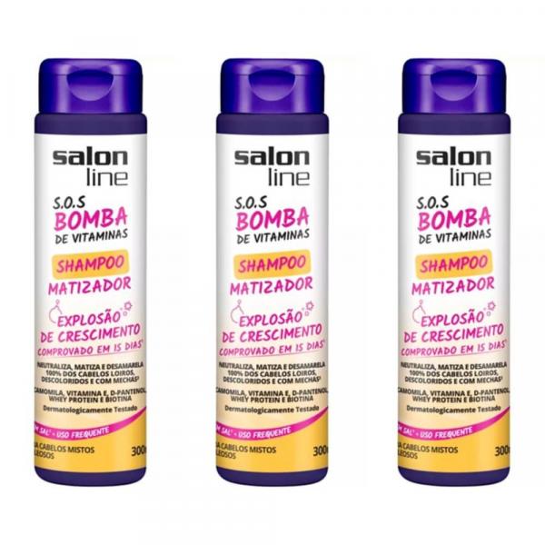 Salon Line Bomba Matizante Cabelos Mistos/ Oleosos Shampoo 300ml (Kit C/03)