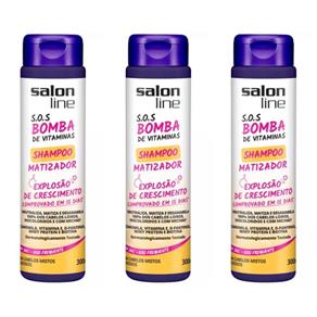Salon Line Bomba Matizante Cabelos Mistose Oleosos Shampoo 300ml - Kit com 03
