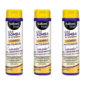 Salon Line Bomba Matizante Cabelos Normaise Secos Shampoo 300ml - Kit com 03