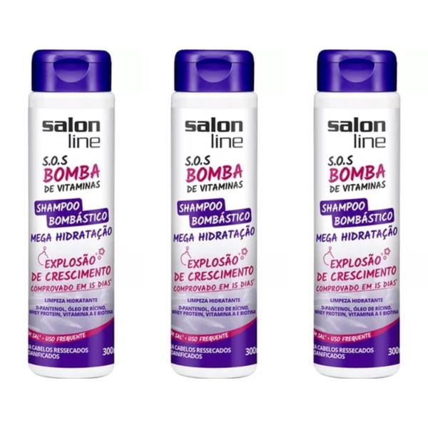 Salon Line Bomba Mega Hidratação Shampoo 300ml (Kit C/03)