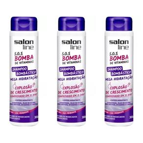 Salon Line Bomba Mega Hidratação Shampoo 300ml - Kit com 03
