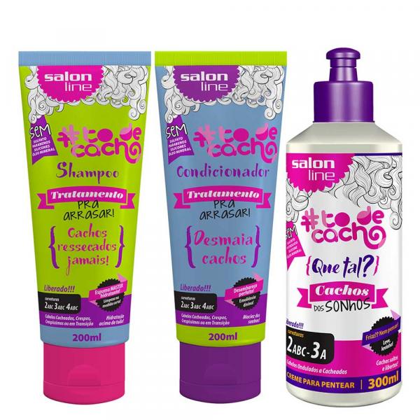 Salon Line Kit Arrasar Shampoo Condicionador e Creme para Pentear Cachos dos Sonhos Todecacho