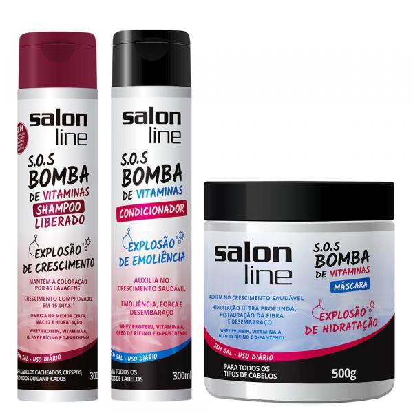 Salon Line Kit SOS Bomba de Vitaminas Shampoo Liberado Condicionador e Máscara