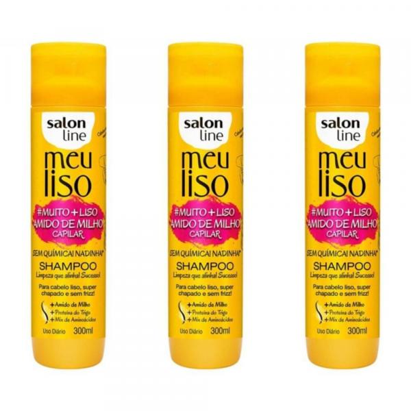 Salon Line Meu Liso + Liso Amido de Milho Shampoo 300ml (Kit C/03)