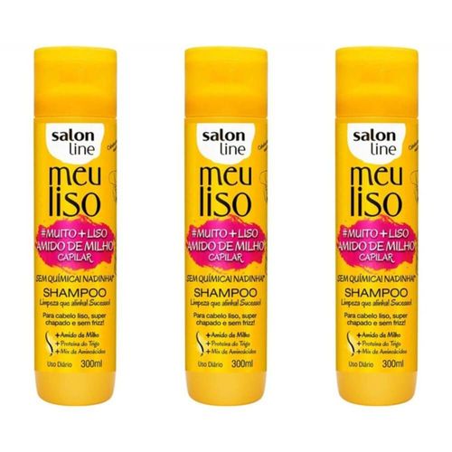 Salon Line Meu Liso + Liso Amido de Milho Shampoo 300ml (kit C/03)