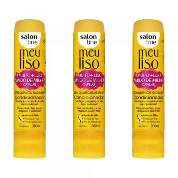 Salon Line Meu Liso + Liso Amido Milho Condicionador 300ml (Kit C/03)