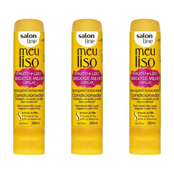 Salon Line Meu Liso + Liso Amido Milho Condicionador 300ml (Kit C/03)