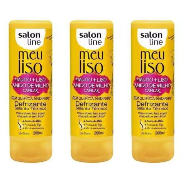 Salon Line Meu Liso + Liso Amido Milho Defrizante 200ml (Kit C/03)