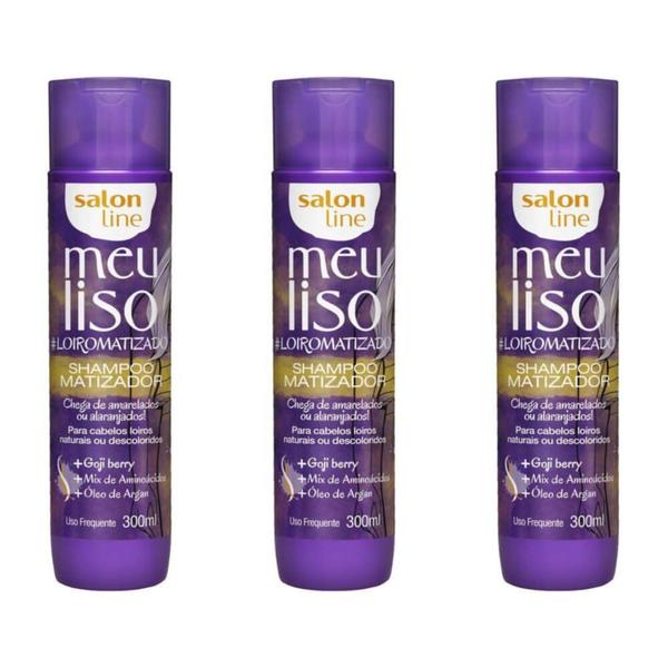 Salon Line Meu Liso Loiro Matizado Shampoo 300ml (Kit C/03)