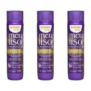 Salon Line Meu Liso Loiro Matizado Shampoo 300ml - Kit com 03