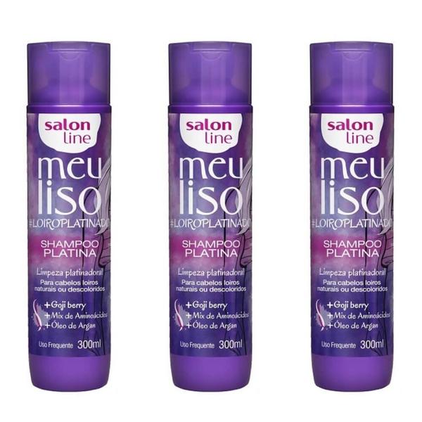 Salon Line Meu Liso Loiro Prateado Shampoo 300ml (Kit C/03)