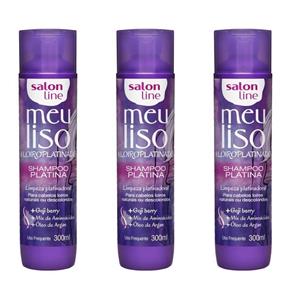 Salon Line Meu Liso Loiro Prateado Shampoo 300ml - Kit com 03
