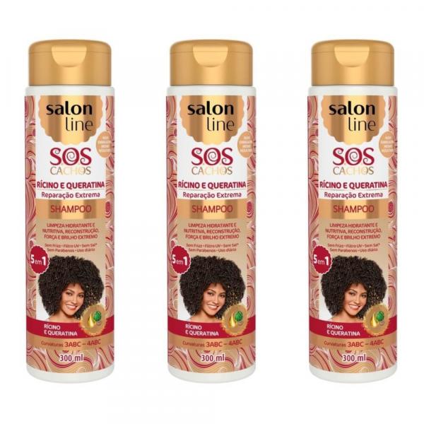 Salon Line Rícino / Queratina Shampoo 300ml (Kit C/03)