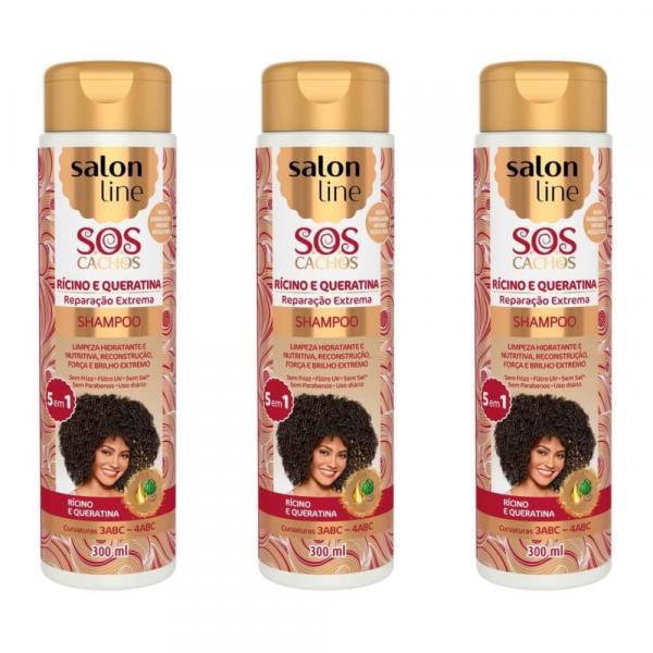 Salon Line Rícino / Queratina Shampoo 300ml (Kit C/03)