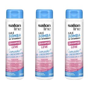 Salon Line Sos Bomba Leve Shampoo 300ml - Kit com 03