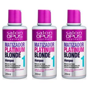 Salon Opus Matizador Platinum Blond Shampoo 200ml - Kit com 03