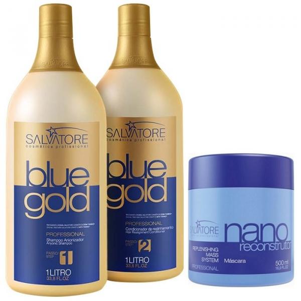 Salvatore Escova Progressiva Blue Gold 1000Ml + Máscara Nano Reconstrutora 500G