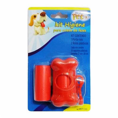 Saquinhos Plásticos Porta-rolo Kit Higiene Vermelho Coleta Fezes Cão Western Pet