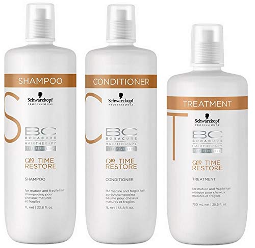 Schwarzkopf Bc Bonacure Time Restore Q10 Kit Shampoo (1000ml), Condicionador (1000ml) e Máscara (750ml)