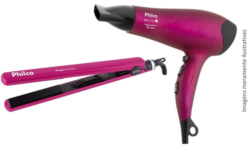 Secador de Cabelo Ph3700 Pink 2000W + Prancha Argan Shine Philco - Conjunto Beleza Feminina Shine 127V