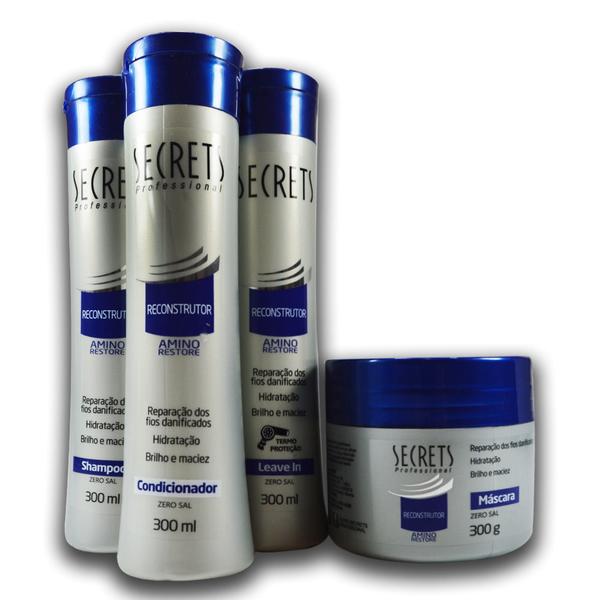 Secrets Professional Kit Amino Restore Shampoo, Condicionador, Máscara e Leave-In Reconstrução - Secrets