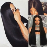 African lady long straight hair front lace wig black realistic split wig female chemical fiber hair wig