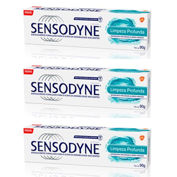 Sensodyne Limpeza Profunda Creme Dental 90g (Kit C/03)