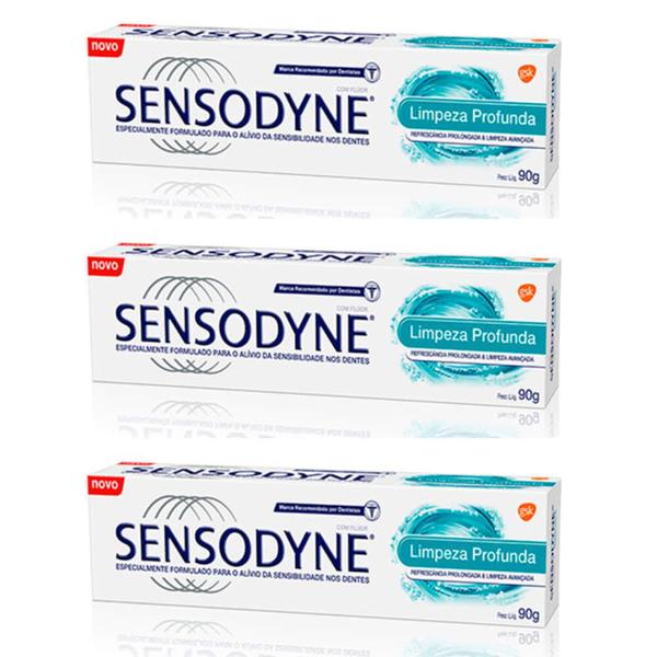 Sensodyne Limpeza Profunda Creme Dental 90g (Kit C/03)