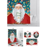 Bathroom Accessories Série De Natal Impressão Digital Cortina De Chuveiro + Tapete + Toilet Seat Cover + Pé Pad Set