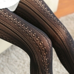 Sexy Arrastão Escavar Rendas Tiras Verticais Meia-calça Collants Mulheres Meias