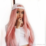 Sexy Long Straight Lace Front Wigs Pink Natural Heat Resistant Synthetic Hair Free Part Half Hand Tied Glueless Wig for Cosplay Daily Wear