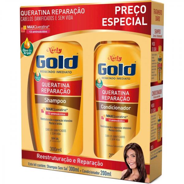 Shampoo 300ml + Condicionador Uso Diário S/ Sal 200ml Niely Gold