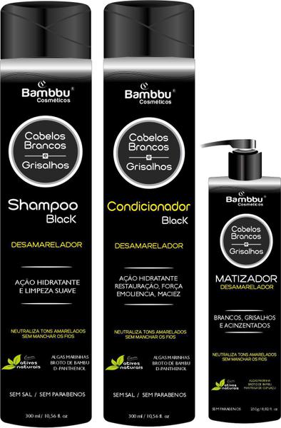 Shampoo 300ml e Condicionador 300ml Matizador 250g Cabelos Brancos e Grisalhos Kit Desamarelador - Bambbu Cosmeticos