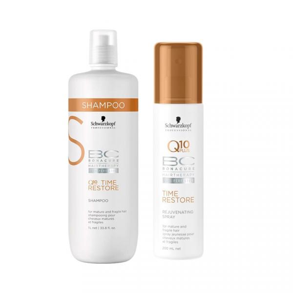 Shampoo 1L e Spray Rejuvenescedor 200ml Time Restore Anti Queda Schwarzkopf