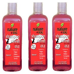 Shampoo Anti Pulgas 03 Unidades Nature Dog 4X1 (Controle de Pulgas, Carrapatos, Sarnas e Piolhos) - 500ml