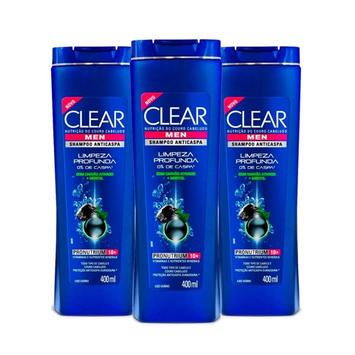 Shampoo Anticaspa Clear Men Limpeza Profunda 400ml 6 Unidades