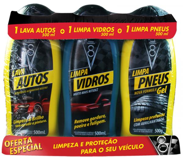 Shampoo Auto Kit 3 em 1 Shampoo + Limpa Vd + Limpa Pn 500ml - Sanol Dog
