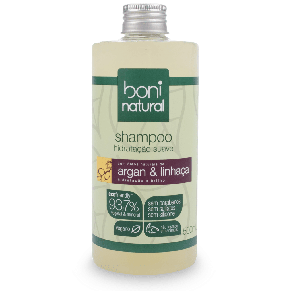 Shampoo Boni Natural Vegano com Argan e Linhaça Low Poo 500Ml