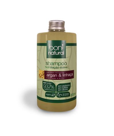 Shampoo Boni Natural Vegano, Sem Sulfato (low Pow), Argan e Linhaça 500ml