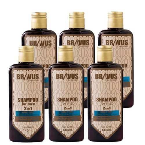 Shampoo Bravus 140ml Premium 2 em 1 com 6 Unidades