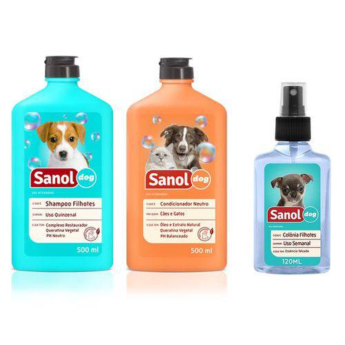 Shampoo Cães Filhotes + Colônia + Condicionador Neutro Sanol