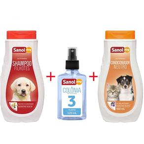 Shampoo Cães Filhotes + Colônia + Condicionador Neutro Sanol