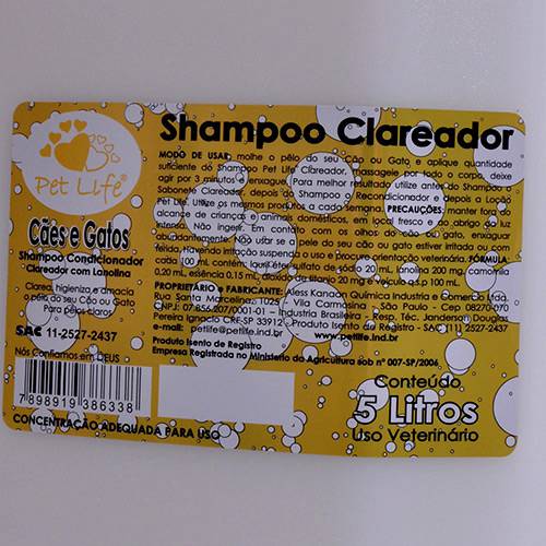 Shampoo Clareador 5 Litros - Pet Life