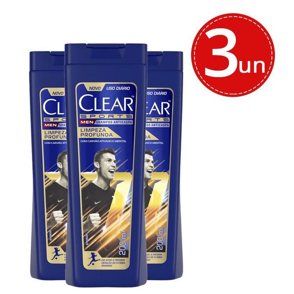 Shampoo Clear Anti-Caspa Limpeza Profunda 200ml - 3 Unidades